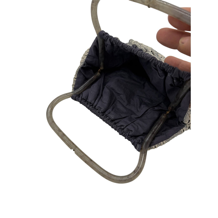 Vintage Antique 60's Style Macrame Top Handle Bag*Beautiful Navy Silver Threads