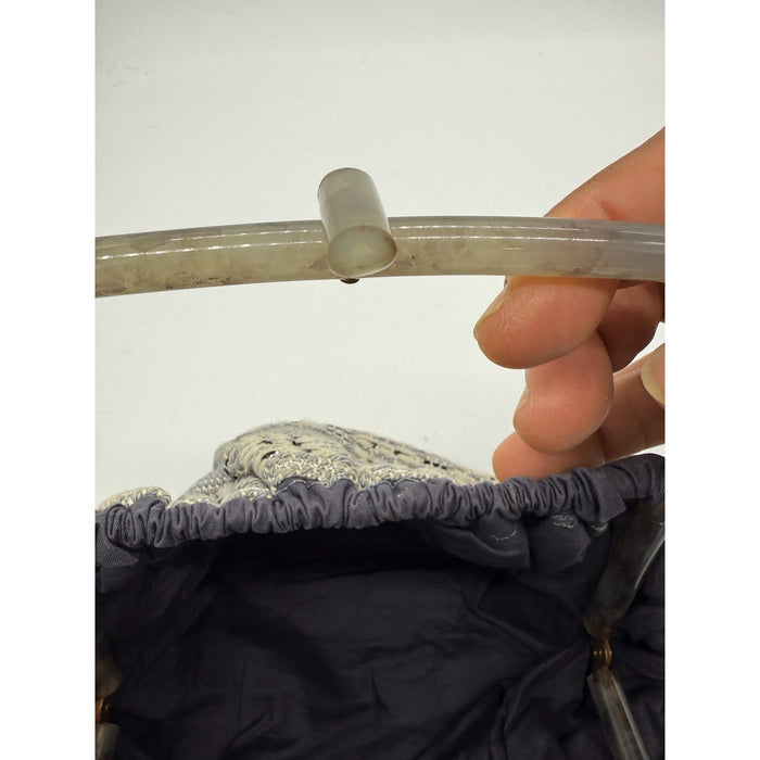 Vintage Antique 60's Style Macrame Top Handle Bag*Beautiful Navy Silver Threads