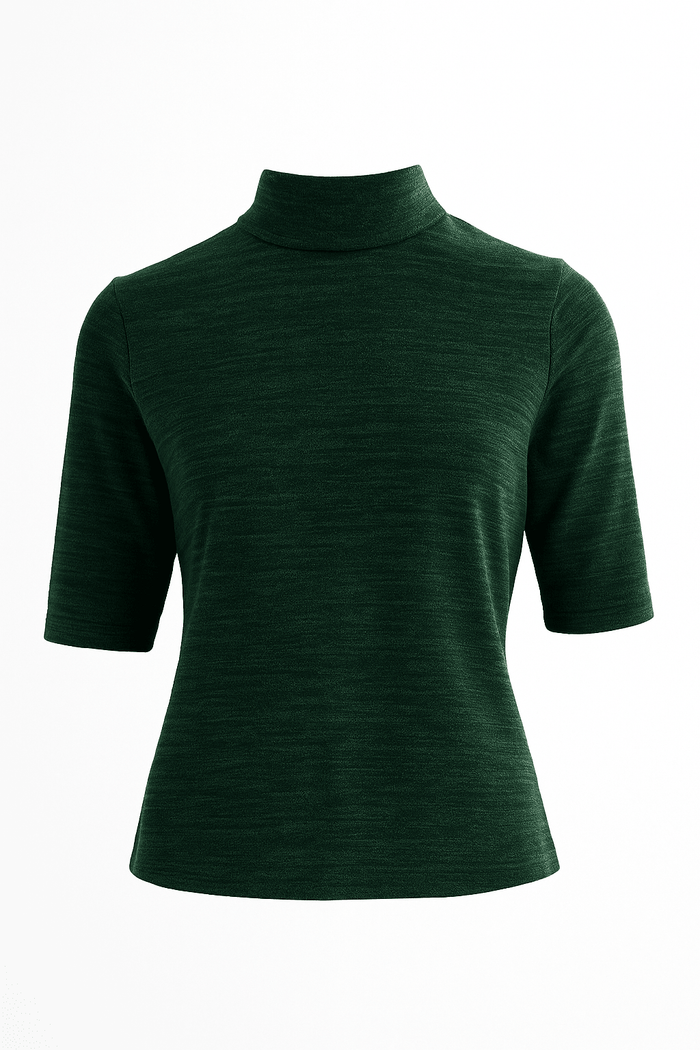 Vista Sustainable Marl Short Sleeve Polo Neck Top - Green - Bascora