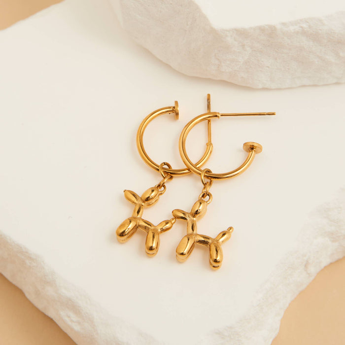 Waterproof Earrings Dog Charm C Hoop Gold & Steel  Narelle