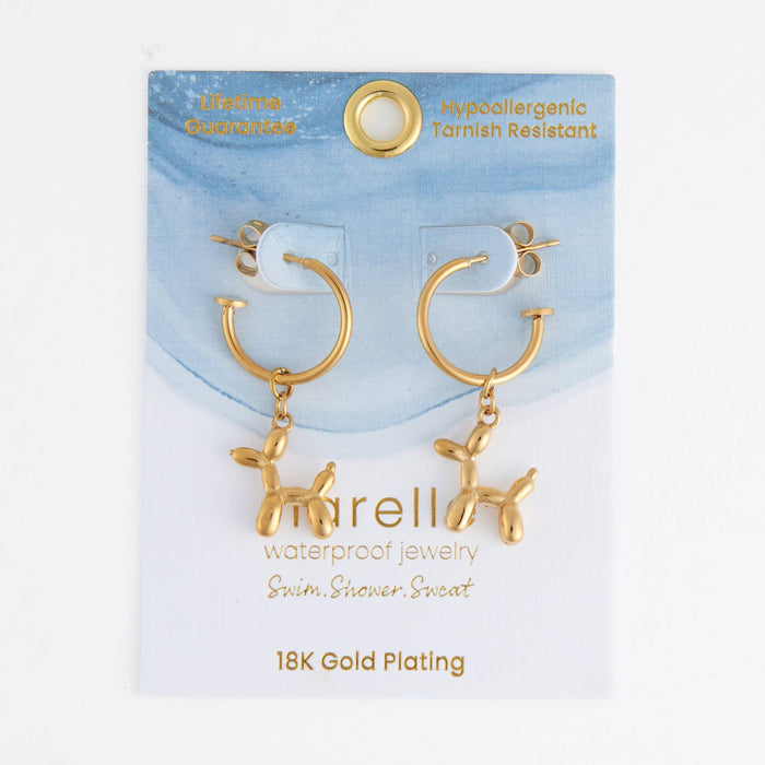 Waterproof Earrings Dog Charm C Hoop Gold & Steel  Narelle