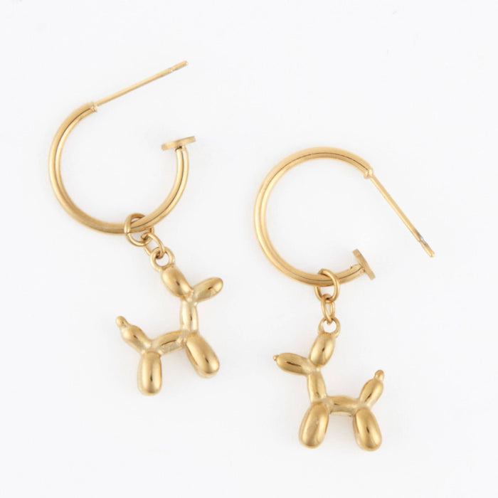 Waterproof Earrings Dog Charm C Hoop Gold & Steel  Narelle