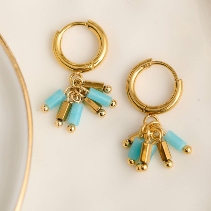 Waterproof Earrings Hoop Kyanite Beaded Narelle Gold