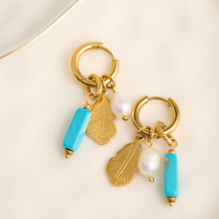 Waterproof Earrings Hoop Pearl Kyanite Narelle Gold Leaf