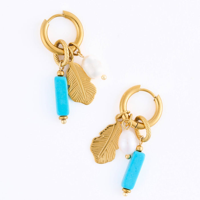 Waterproof Earrings Hoop Pearl Kyanite Narelle Gold Leaf