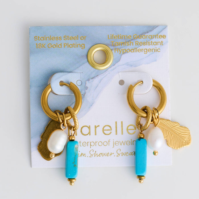 Waterproof Earrings Hoop Pearl Kyanite Narelle Gold Leaf