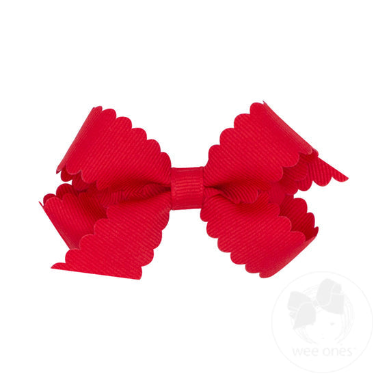 Wee Ones Mini Grosgrain Hair Bow with Scalloped Edge-Multiple Colors!