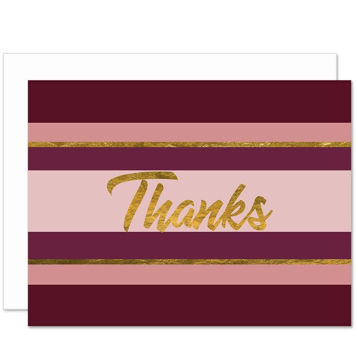Wine Stripe and Gold Mid Century Modern Thank You Card