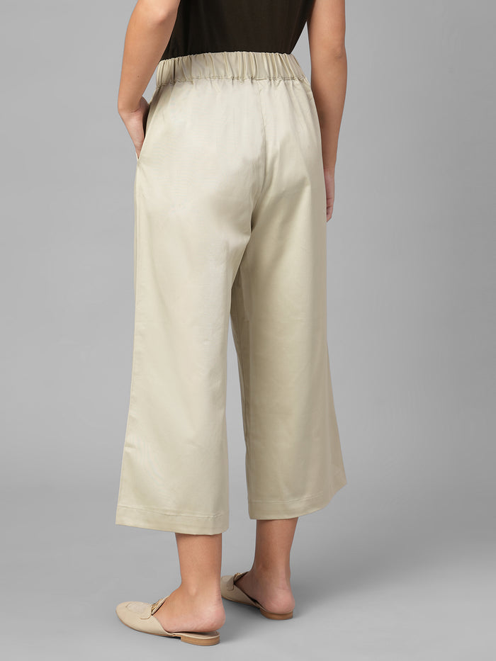 Women's Beige Cotton Lycra Regular Fit Culotte