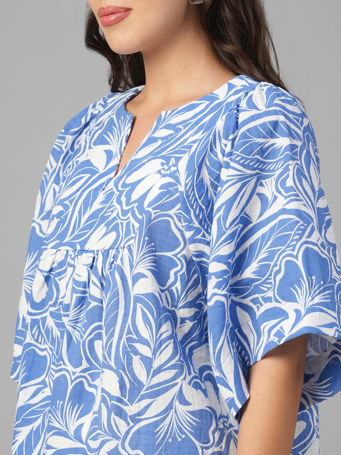 Women's Blue 100% Cotton Regular Fit Blouse