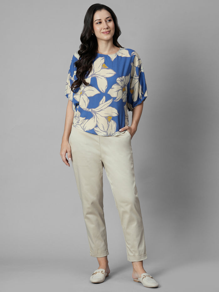 Women's Blue 100% Viscose Regular Fit Blouse