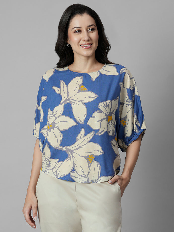 Women's Blue 100% Viscose Regular Fit Blouse