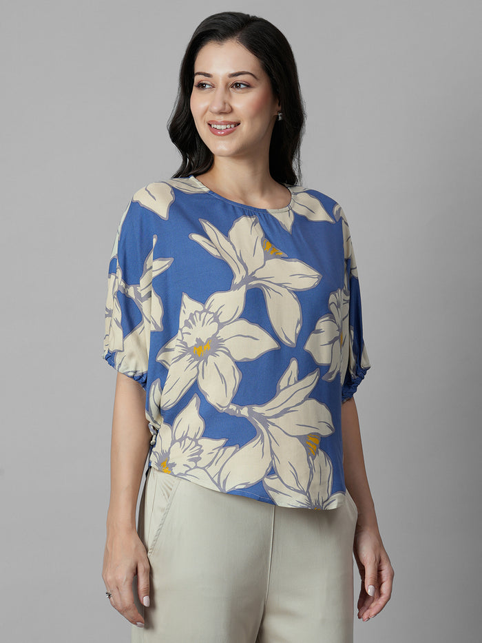 Women's Blue 100% Viscose Regular Fit Blouse