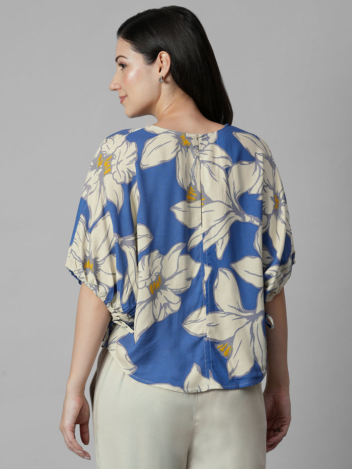 Women's Blue 100% Viscose Regular Fit Blouse