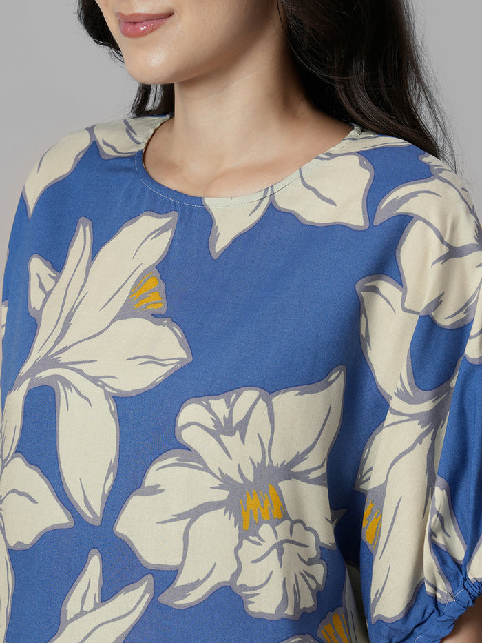 Women's Blue 100% Viscose Regular Fit Blouse