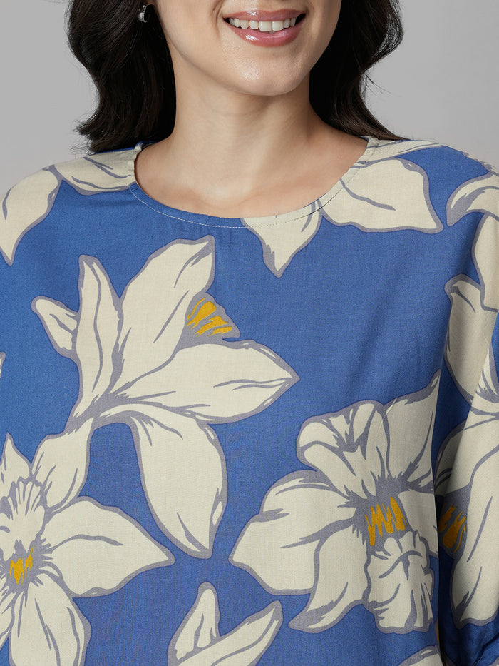 Women's Blue 100% Viscose Regular Fit Blouse