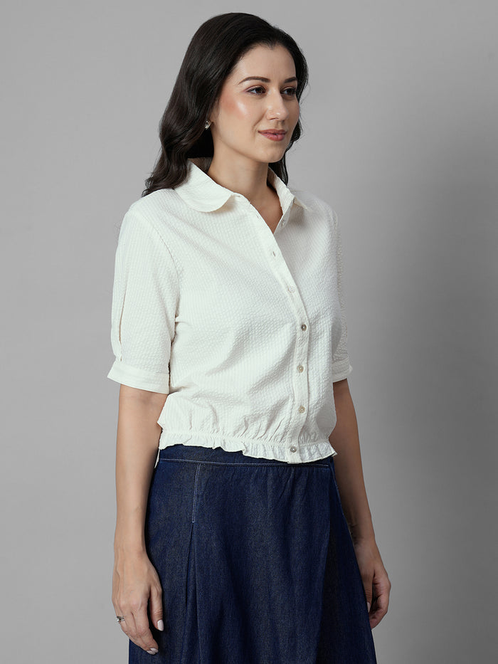 Women's Offwhite 100% Cotton Regular Fit Blouse