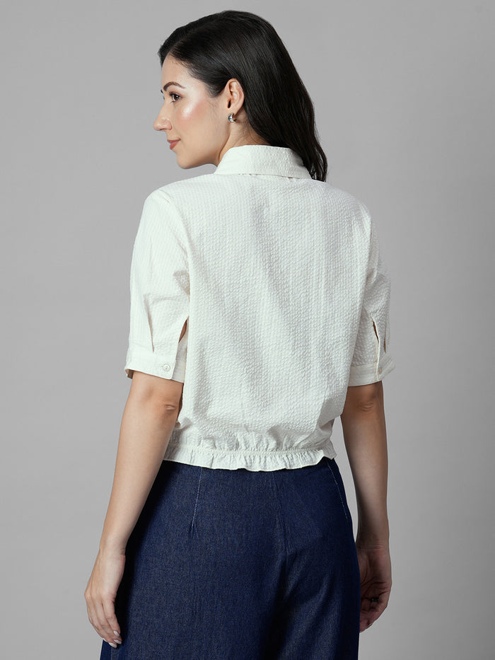 Women's Offwhite 100% Cotton Regular Fit Blouse