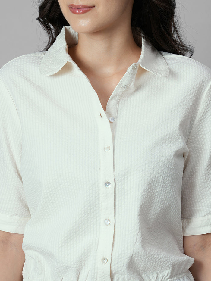 Women's Offwhite 100% Cotton Regular Fit Blouse