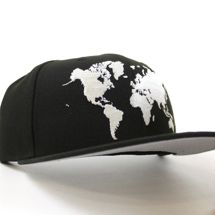 World Wide New Era Fitted Hat (Glow in the Dark Logo Black Gray Under Brim)