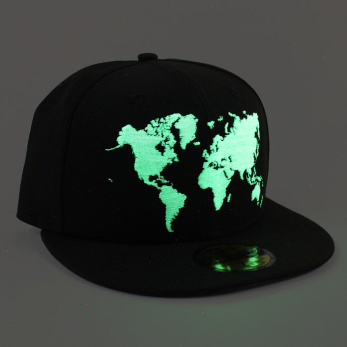 World Wide New Era Fitted Hat (Glow in the Dark Logo Black Gray Under Brim)