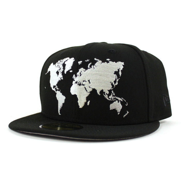 World Wide New Era Fitted Hat (Glow in the Dark Logo Black Gray Under Brim)