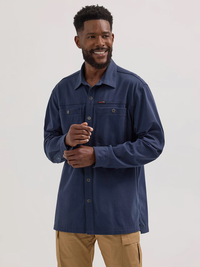 Wrangler ATG Men's Knit Button-Down Long Sleeve Work Shirt Work Shirts Wrangler Blue Nights 2XL Reg